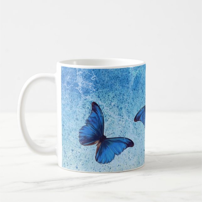 Taza De Café Mariposa azul oscuro y blanco romántico (Izquierda)