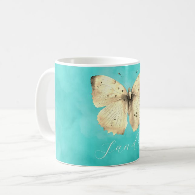 Taza De Café Mariposa azul pálido romántico (Anverso izquierdo)