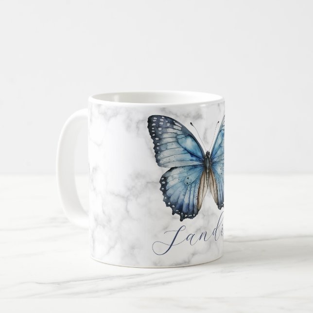Taza De Café Mariposa azul romántica (Anverso izquierdo)