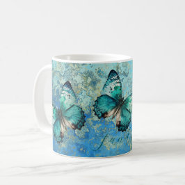 Taza De Café Mariposa azul romántico y verde