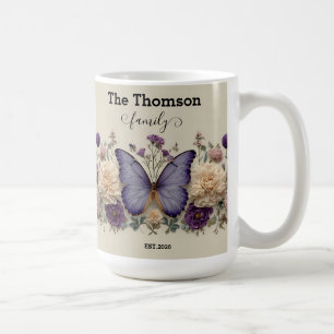 Taza De Café Mariposa Azul Vintage con Floral para Familia