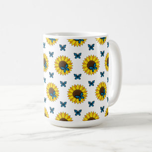 Taza De Café Mariposa azul y girasol