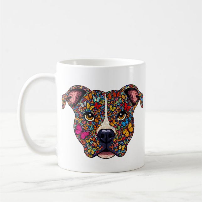 Taza De Café Mariposa Calidoscopio Retrato de Pitbull -Mamá Bul (Izquierda)