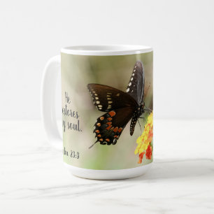 Taza De Café Mariposa con verso salmo 23:3