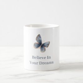 Taza De Café Mariposa Crema Azul Blanca