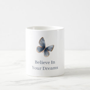 Taza De Café Mariposa Crema Azul Blanca