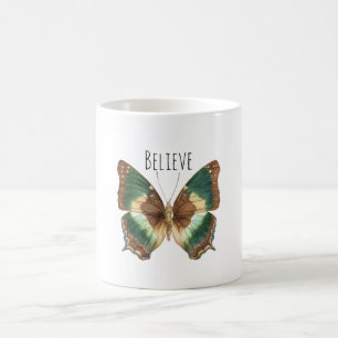 Taza De Café Mariposa Crema Verde Turquesa
