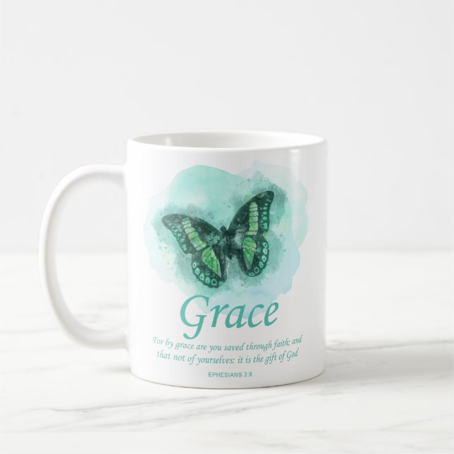Taza De Café Mariposa cristiana: Verse:Gracia (Izquierda)