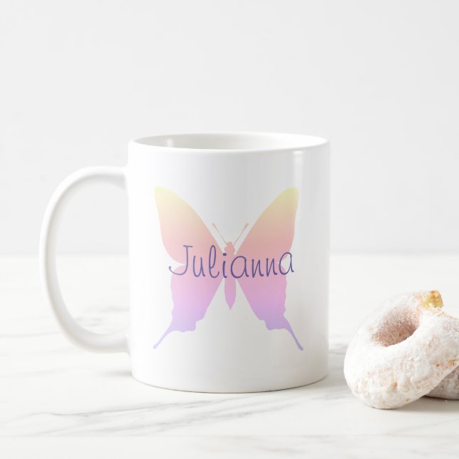 Taza De Café Mariposa de arcoiris perwinkle Pastel personalizad (Con donut)