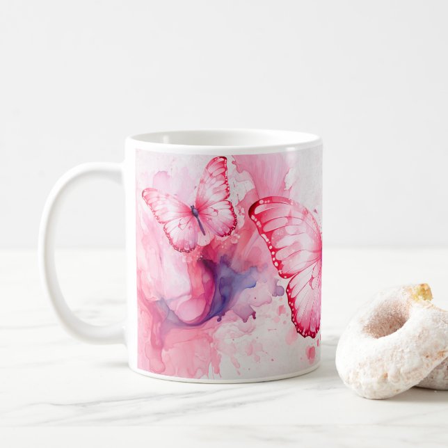 Taza De Café Mariposa de cáncer de mama (Con donut)