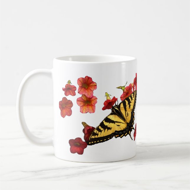 Taza De Café Mariposa de cola cruda con flores rojas (Izquierda)