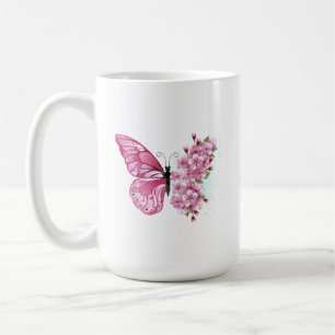 Taza De Café Mariposa de flores con Sakura rosa