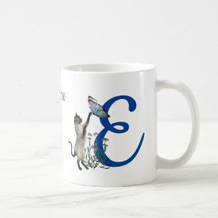 Taza De Café Mariposa de gato siamés Monograma Inicial E Nombre