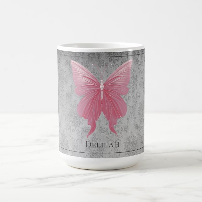 Taza De Café Mariposa de guijarro rosa (Centro)