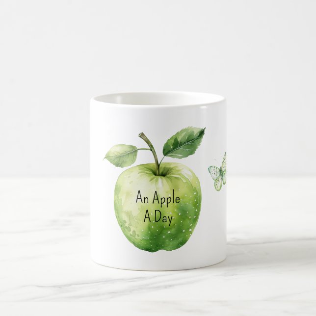 Taza De Café Mariposa de la manzana verde al día (Centro)