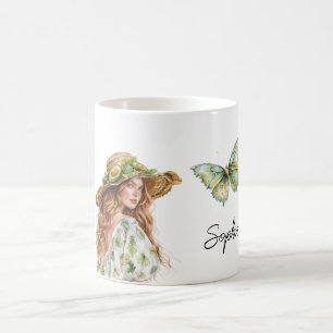 Taza De Café Mariposa de sombrero aguacate cabeza roja hembra