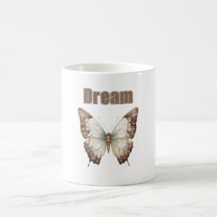 Taza De Café Mariposa de Sueño Marrón Blanco
