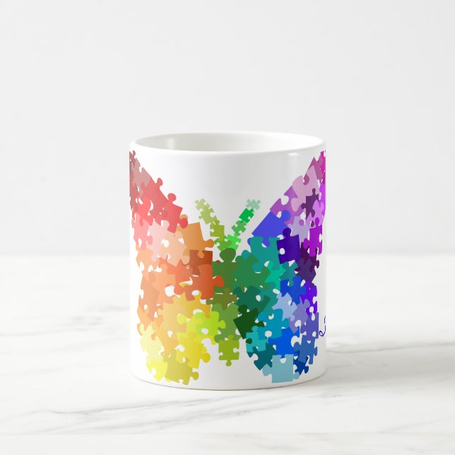 Taza De Café Mariposa del rompecabezas del arco iris de la (Centro)
