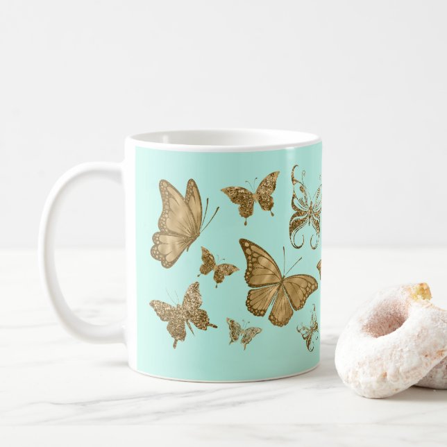 Taza de café Mariposa dorada y acuática (Con donut)