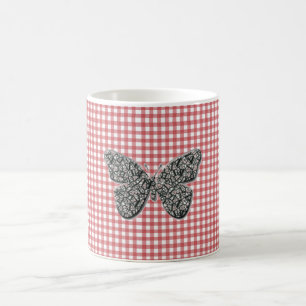 Taza De Café Mariposa Elegante En Red Gingham