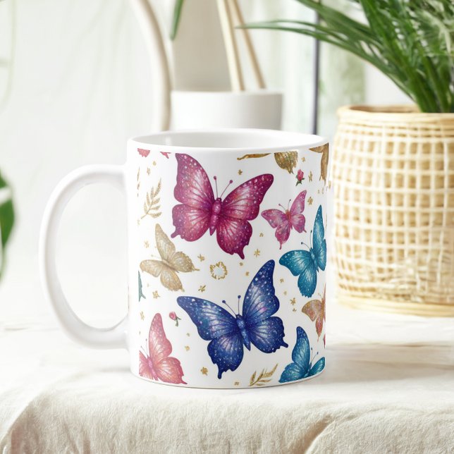 Taza De Café Mariposa elegante y Purpurina floral Mug (Subido por el creador)