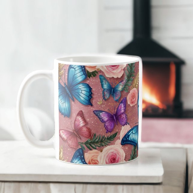 Taza De Café Mariposa elegante y Purpurina floral Mug (Subido por el creador)