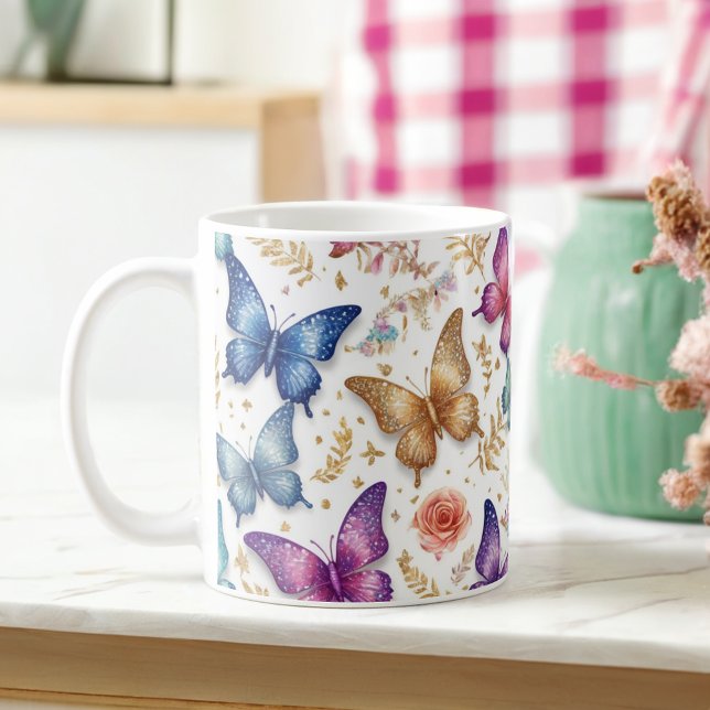 Taza De Café Mariposa elegante y Purpurina floral Mug (Subido por el creador)