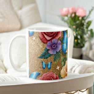 Taza De Café Mariposa elegante y taquilla de oro floral