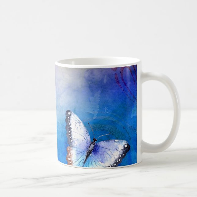 Taza De Café Mariposa en acuarela azul (Derecha)