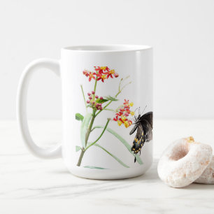 Taza De Café Mariposa en flor de leche, en blanco