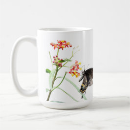 Taza De Café Mariposa en flor de leche, en blanco