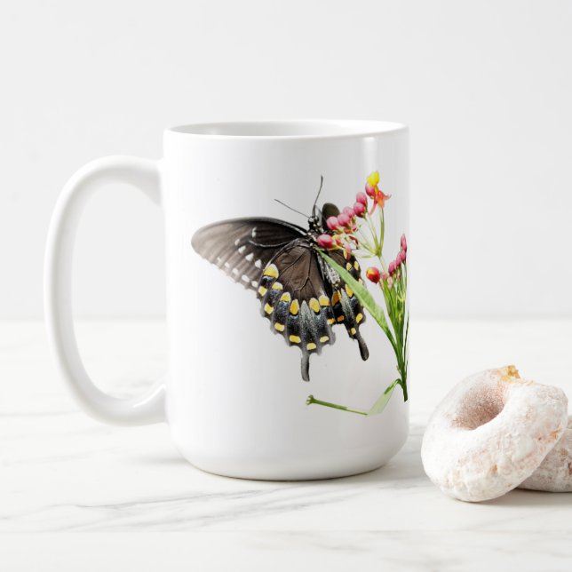Taza De Café Mariposa en flor de leche, en blanco (Con donut)