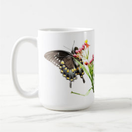Taza De Café Mariposa en flor de leche, en blanco