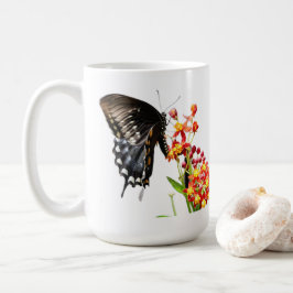 Taza De Café Mariposa en flor de leche, en blanco