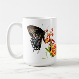 Taza De Café Mariposa en flor de leche, en blanco