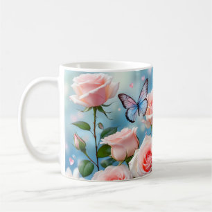 Taza De Café Mariposa En Flor Rosa