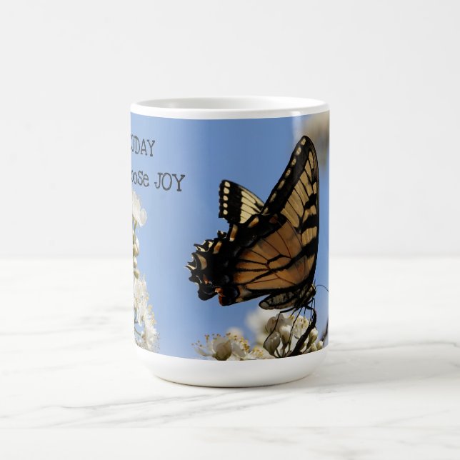 Taza De Café Mariposa en Floral: Hoy elijo alegría (Centro)