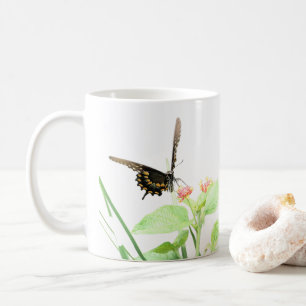 Taza De Café Mariposa en Lantana, en blanco