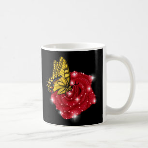 Taza De Café Mariposa en rosa roja con estrellas y gotas de llu