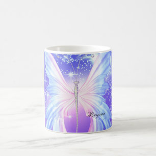 Taza De Café Mariposa Fantasía Rosada y Morada Espuma