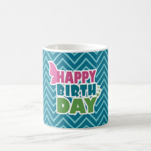 Taza De Café Mariposa feliz cumpleaños zig zag mug azul