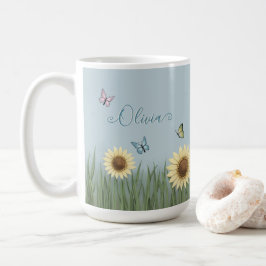 Taza De Café Mariposa Flor de Girasol
