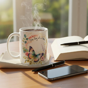 Taza De Café Mariposa flor floral acuarela personalizada