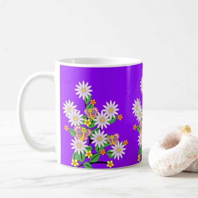 Taza De Café Mariposa floral Purple Mug (Con donut)