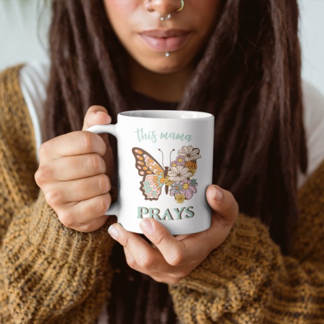 Taza De Café Mariposa floral retro esta mamá reza (Subido por el creador)