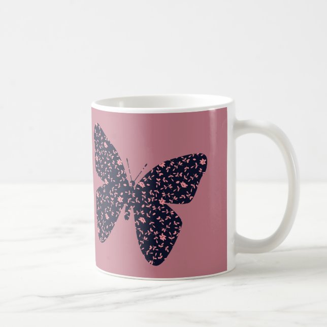 Taza De Café Mariposa floral rosa y violeta (Derecha)