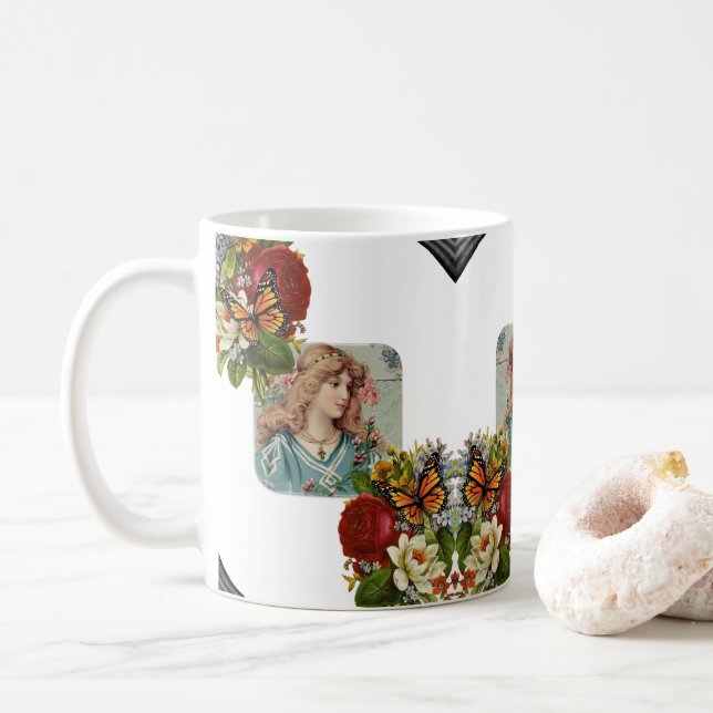Taza De Café Mariposa floral Victoriana Mujer Mug (Con donut)