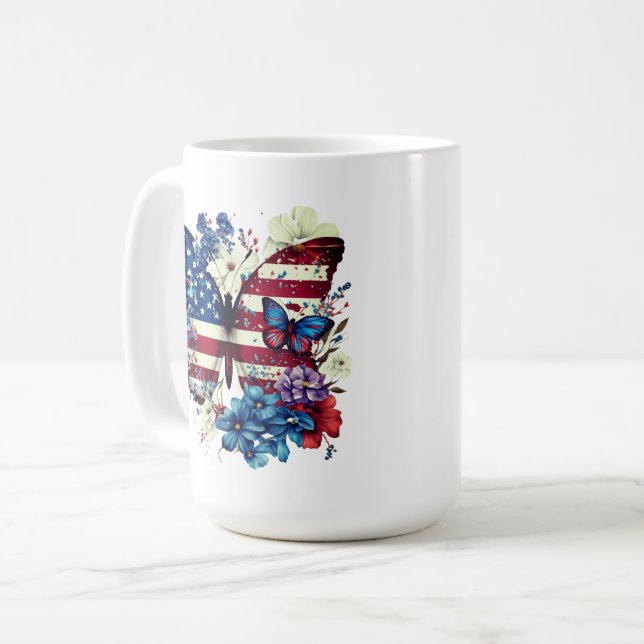 Taza De Café Mariposa, flores, Día de la Independencia (Anverso izquierdo)