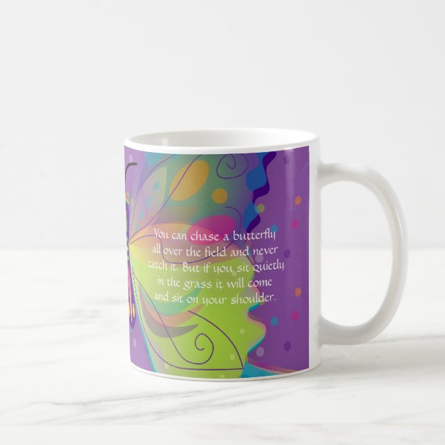 Taza De Café Mariposa grande y brillante con poema (Derecha)