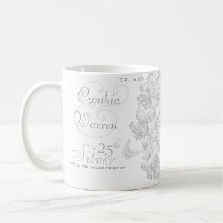 Taza De Café Mariposa Lilies 25º Aniversario del Boda Plateado